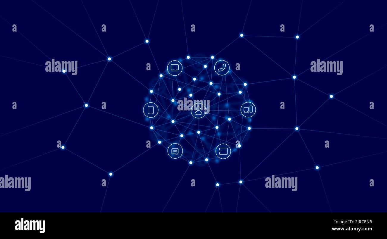 Abstract global communication background. Blue color. Dots and lines. Network connections. Stock Photo
