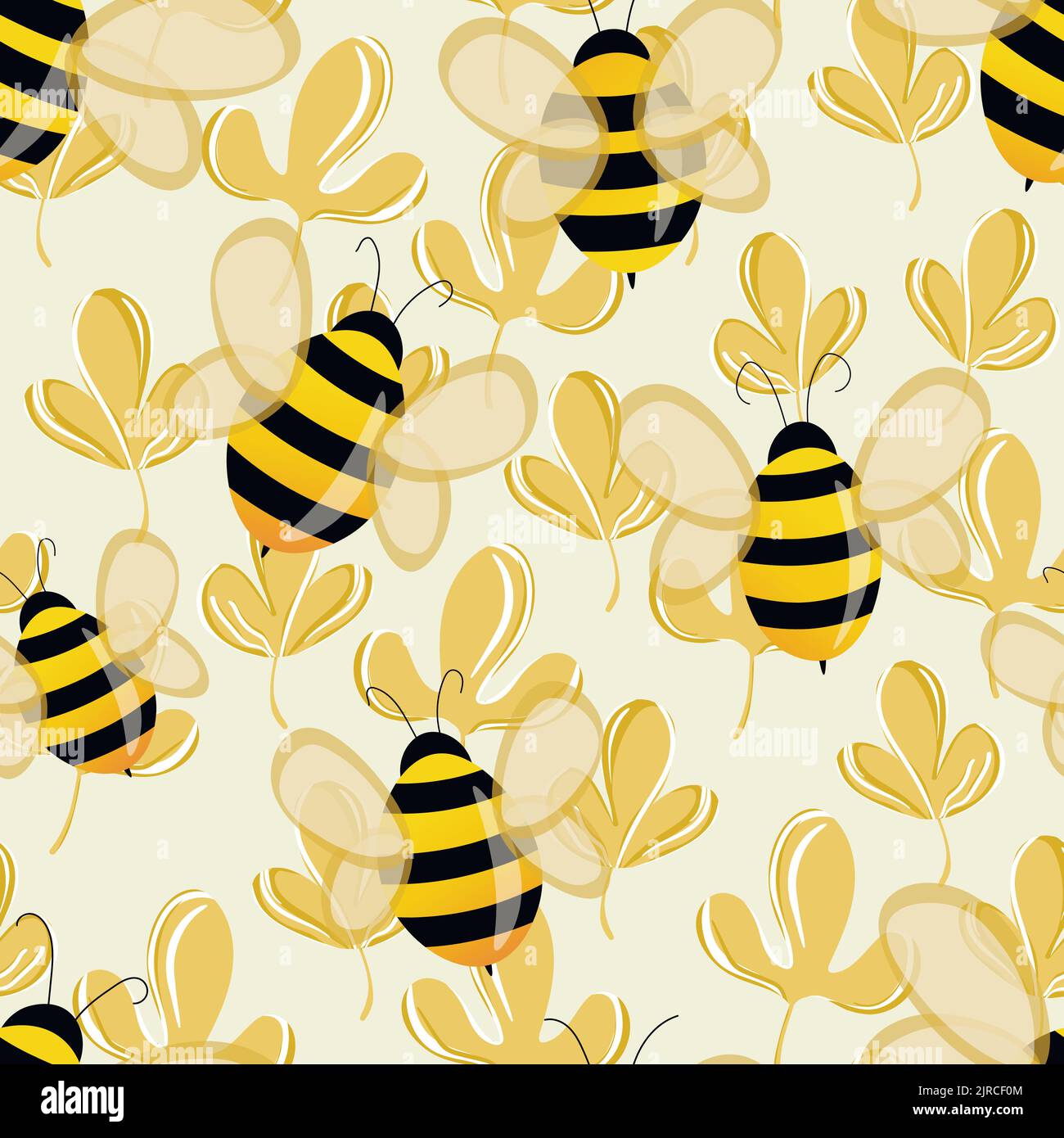 Seamless pattern with bees on floral background. Small wasp. Vector ...