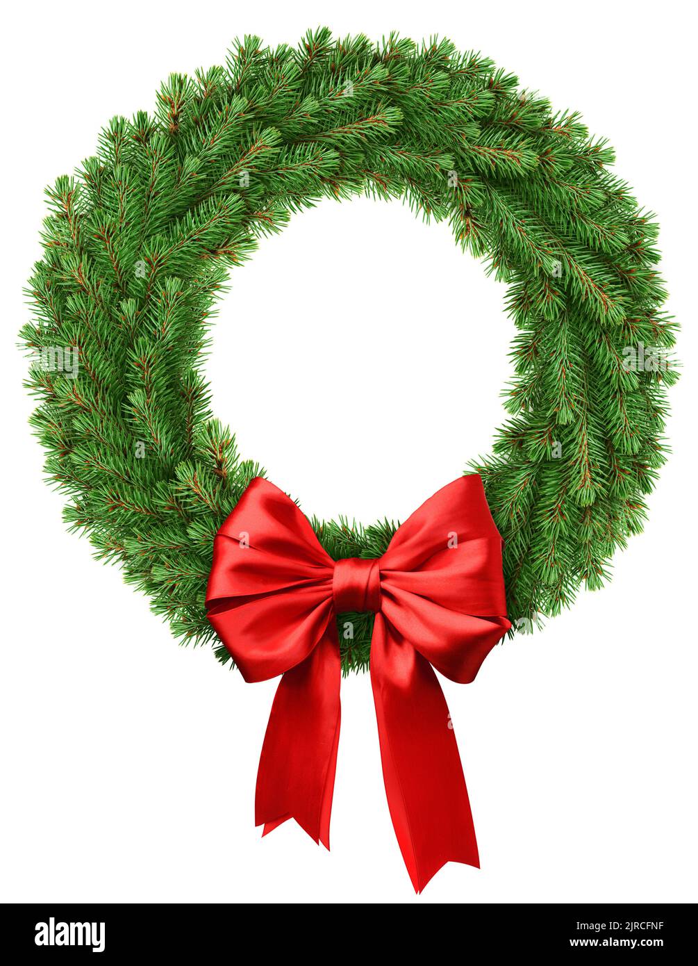 christmas wreath, red ribbon bow, isolated on white background Stock ...
