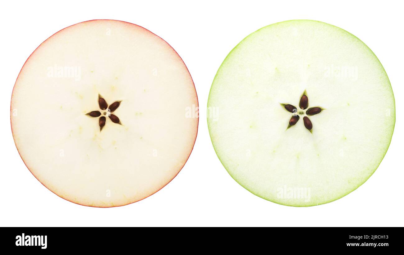 apple slice, half, on white background, clipping path Stock Photo