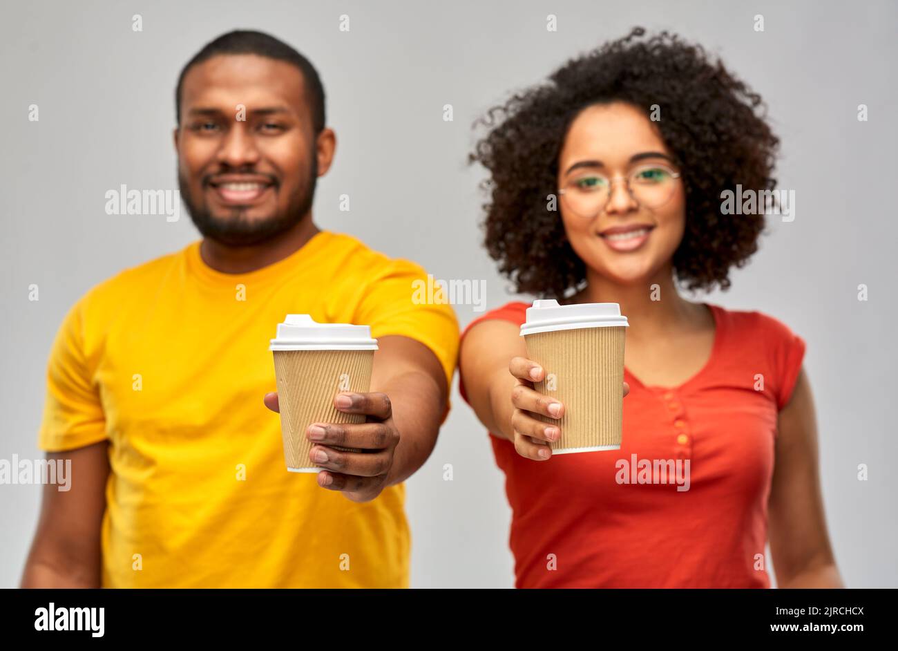 happy african american couple with coffee cups Stock Photo - Alamy
