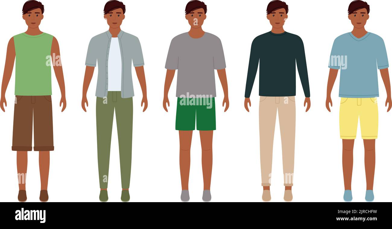 Fashion man with dark skin color in clothes for meeting with friends, home, business meeting. Vector illustration Stock Vector