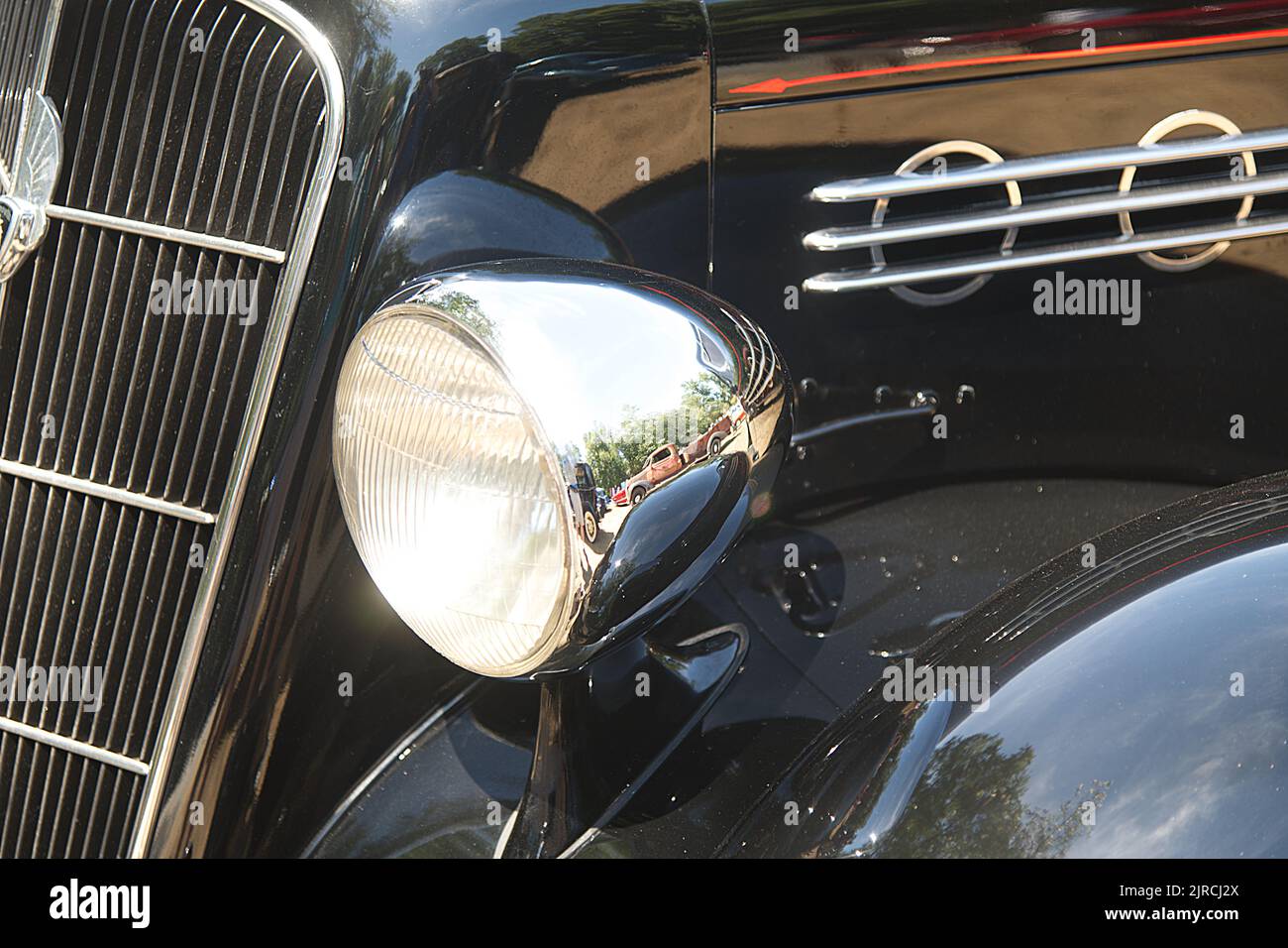 Detail of an antique auto in a  parade in Dennis, Massachusetts, Cape Cod, USA Stock Photo