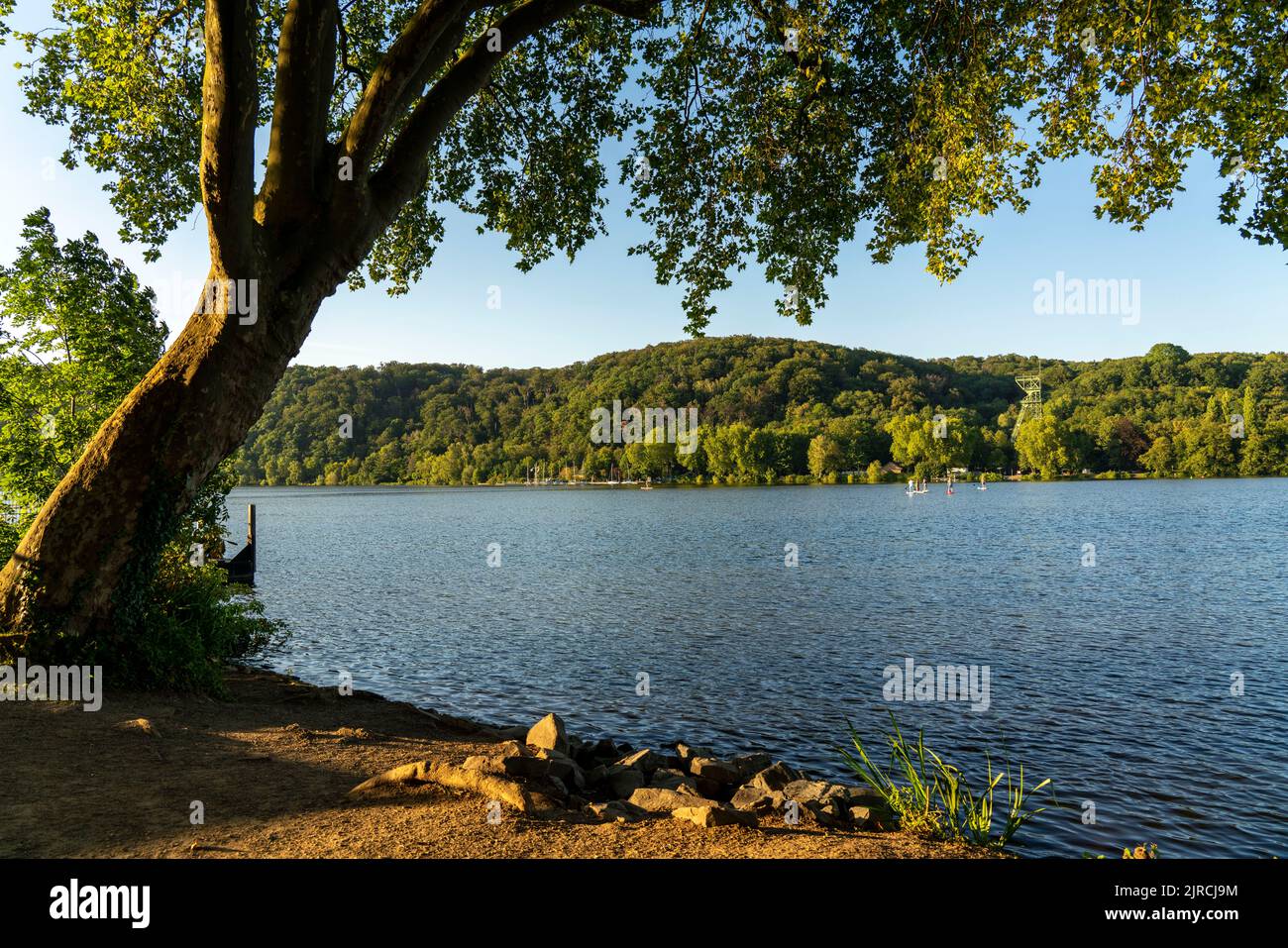 Baldeneysee, stand up paddler, Sup, winding tower of the former Carl