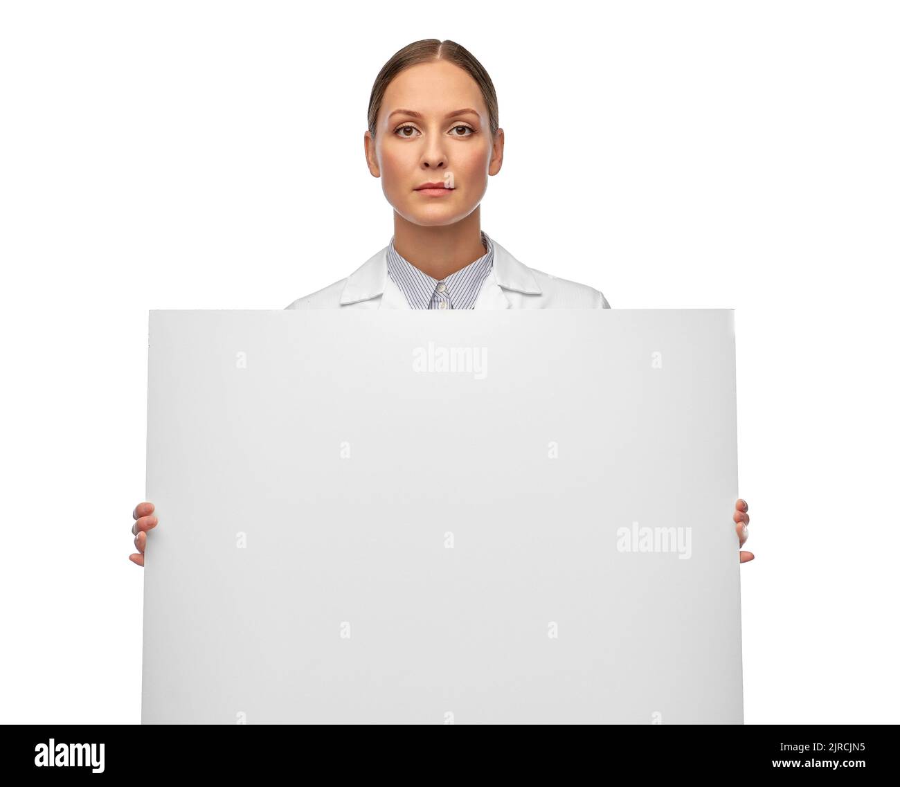 female doctor or scientist holding white board Stock Photo