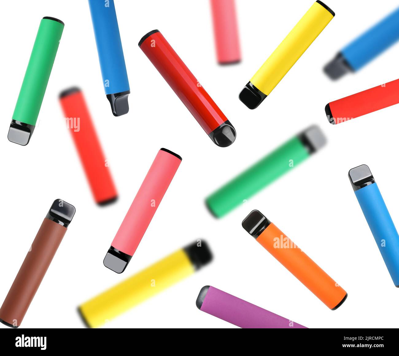 Set of flying electronic cigars on white background Stock Photo Alamy