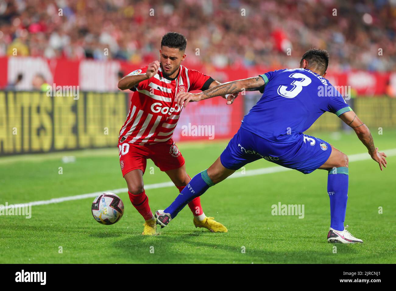 Girona, Spain. 22nd Aug, 2022. Yan Couto of Girona FC in action during the La Liga match between Girona FC and Getafe CF at Municipal de Montilivi Stadium in Girona, Spain. Credit: DAX Images/Alamy Live News Stock Photo