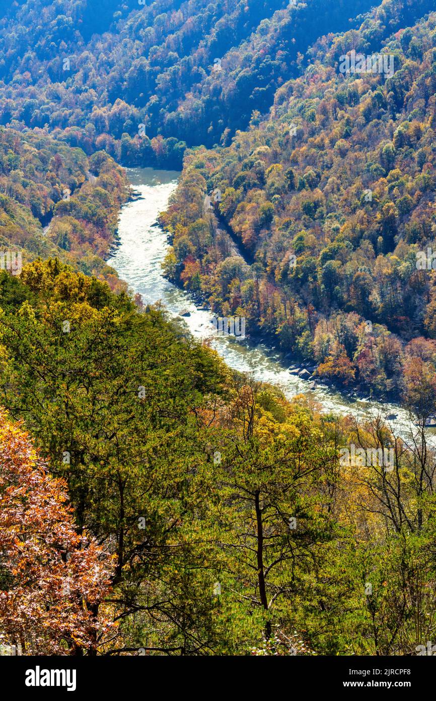 An autumn view of the New River Gorge from an overlook located in the ...