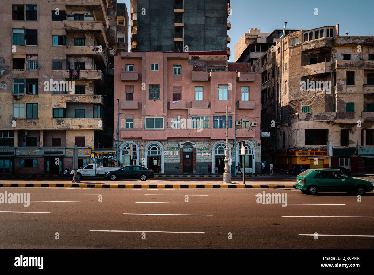 An old cafe on a street in Alexandria Egypt surrounded by old buildings Stock Photo Alamy