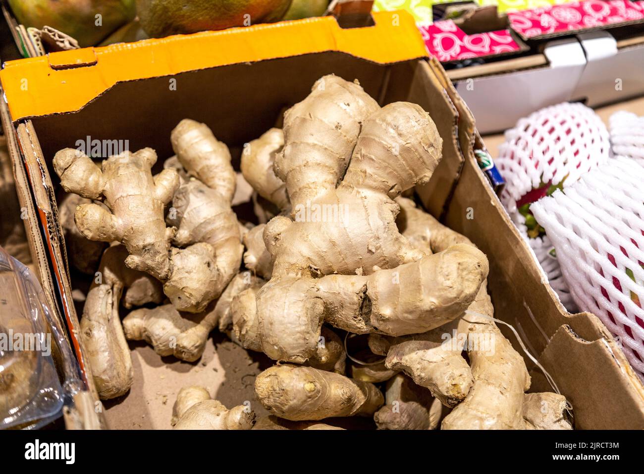 Ginger root for sale at a shop Stock Photo