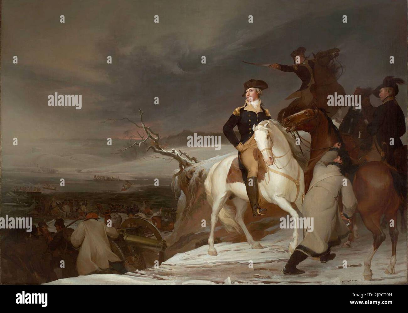 The Passage of the Delawarepainted by Thomas Sully. The painting depicts the moment when the newly formed American Continental Army, led by George Washington, crossed the Delaware river and caught the Hessian troops by surprise Stock Photo