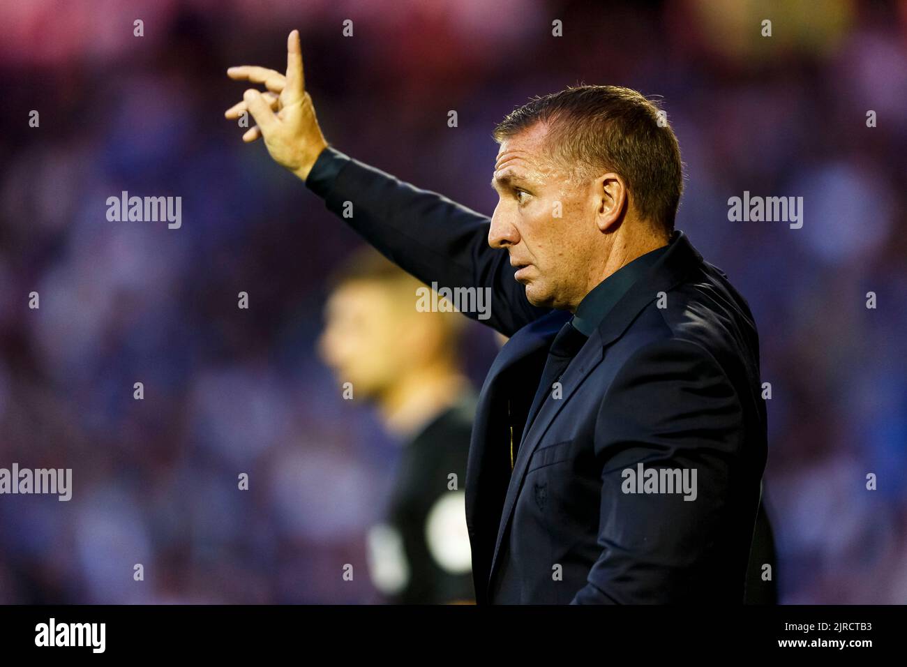 Manchester, UK. 23rd Aug, 2022. Leicester City Manager Brendan Rodgers during the Carabao Cup Second Round match between Stockport County and Leicester City at Edgeley Park on August 23rd 2022 in Manchester, England. (Photo by Daniel Chesterton/phcimages.com) Credit: PHC Images/Alamy Live News Stock Photo