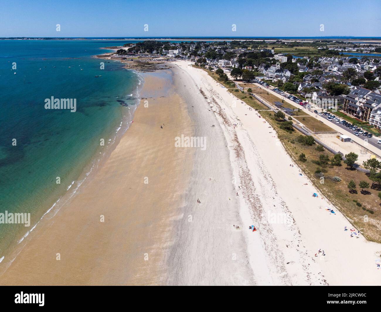 Aerial view of Grande plage de Carnac, Golfe de Gascogne, France Carnac Beach Stock Photo