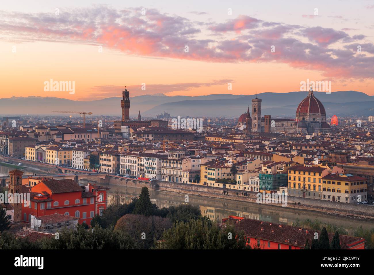 Florence, Italy historic city skyline at dusk. Stock Photo