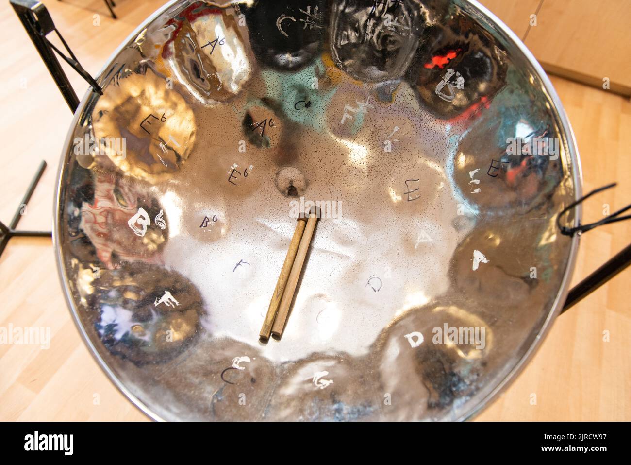 Steel drum in school music lesson Stock Photo Alamy