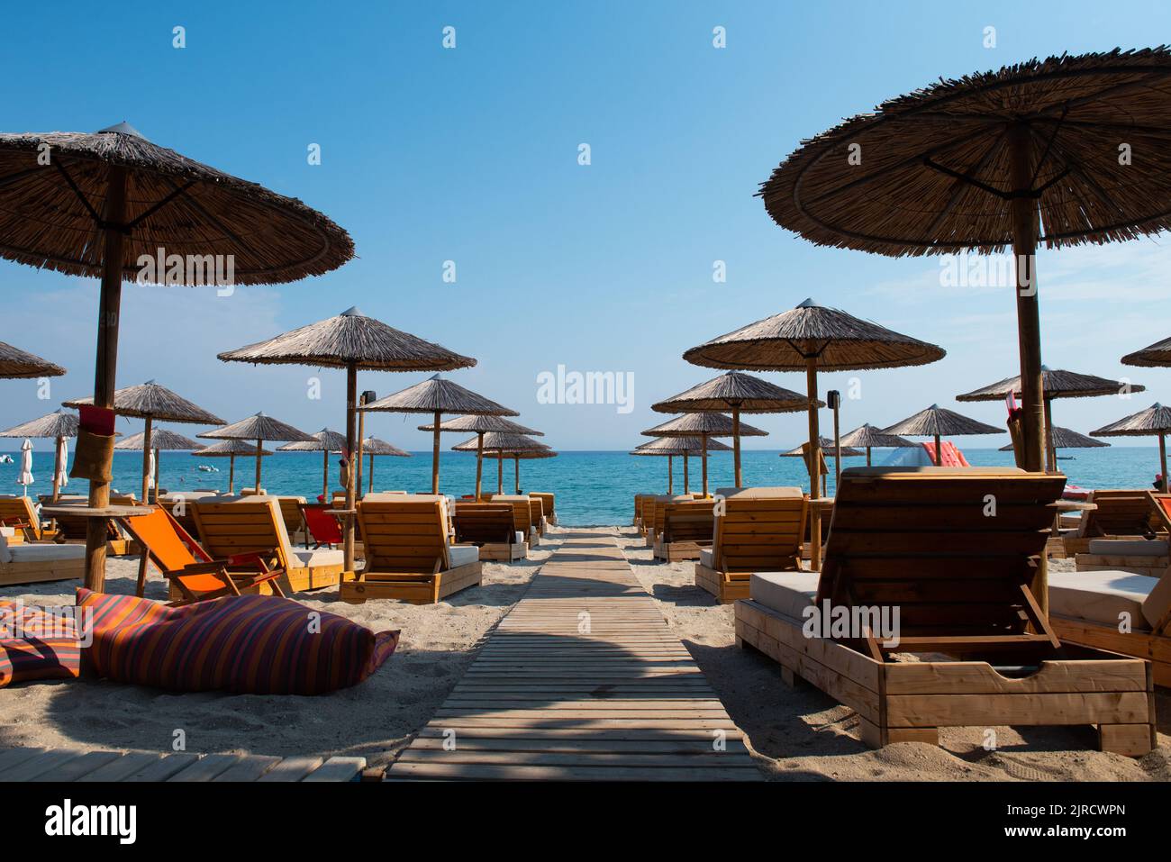 Los Hermanos - Beach Bar, Pefkohori Halkidiki Greece Stock Photo