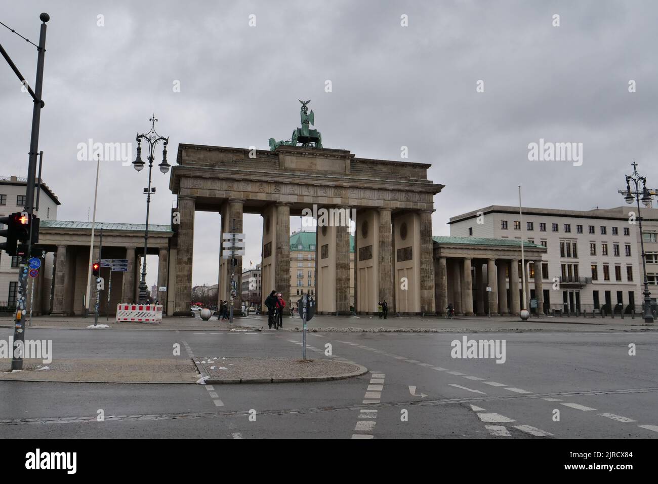 The nearly empty Brandenburger Gate during Covid-19 lockdown in Berlin, Germany Stock Photo