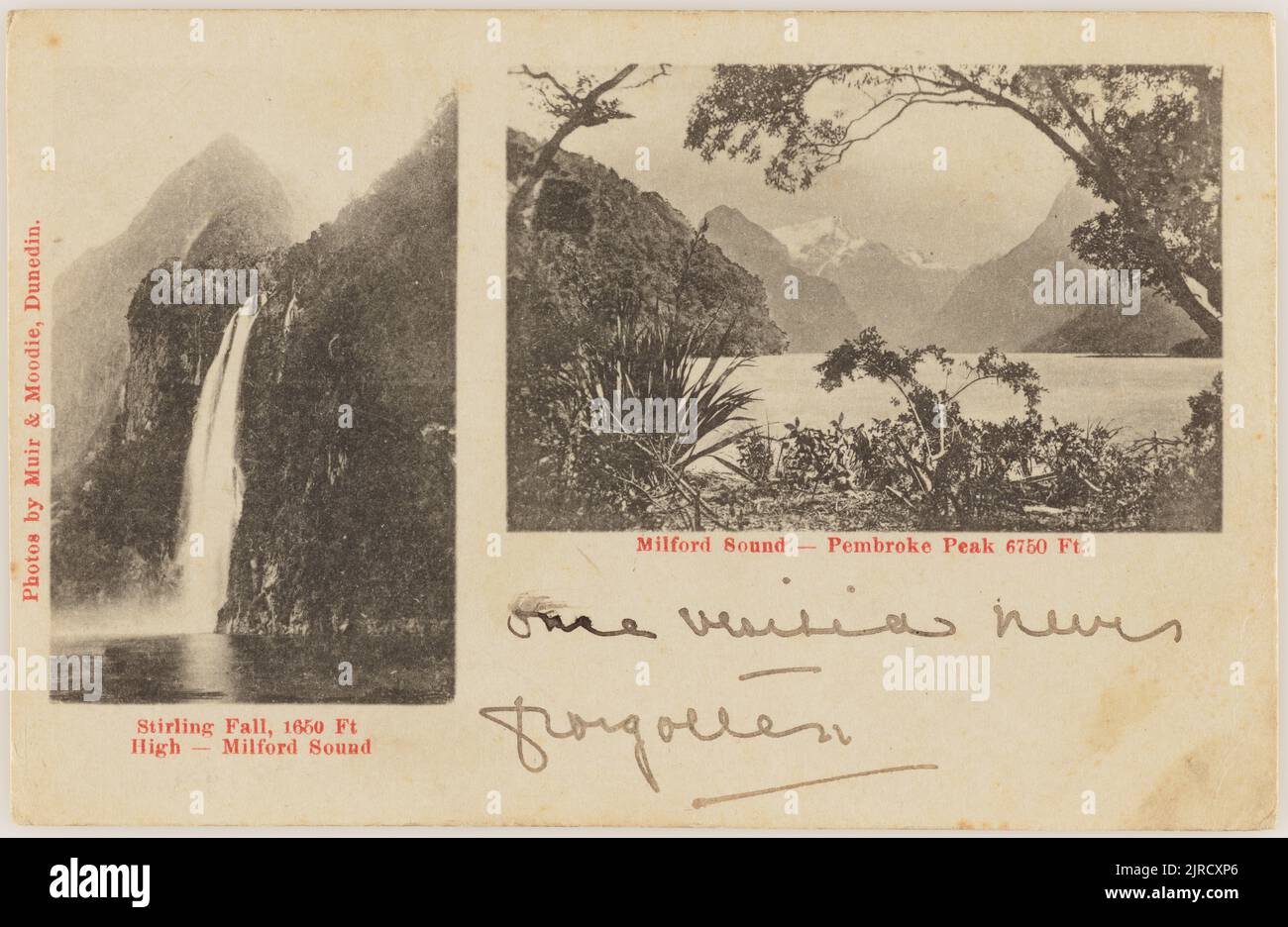 Stirling Fall and Pembroke Peak, Milford Sound, 1900-1903, Milford ...