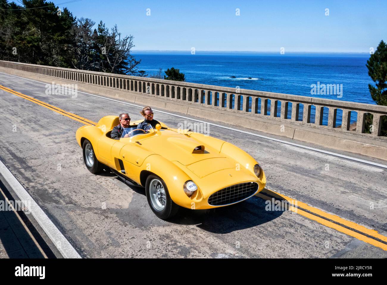 1955 Ferrari 410S LWB driving the Pebble Beach tour on HWY1 Carmel California 2022 Stock Photo
