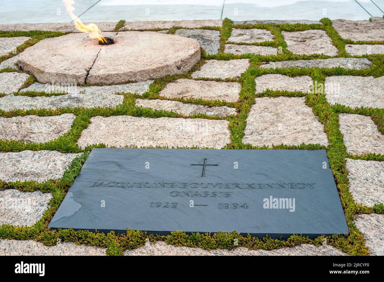 The Jacqueline Bouvier Kennedy Onassis Gravesite in Arlington National Cemetery across the Potomac River from Washington, D.C. Stock Photo