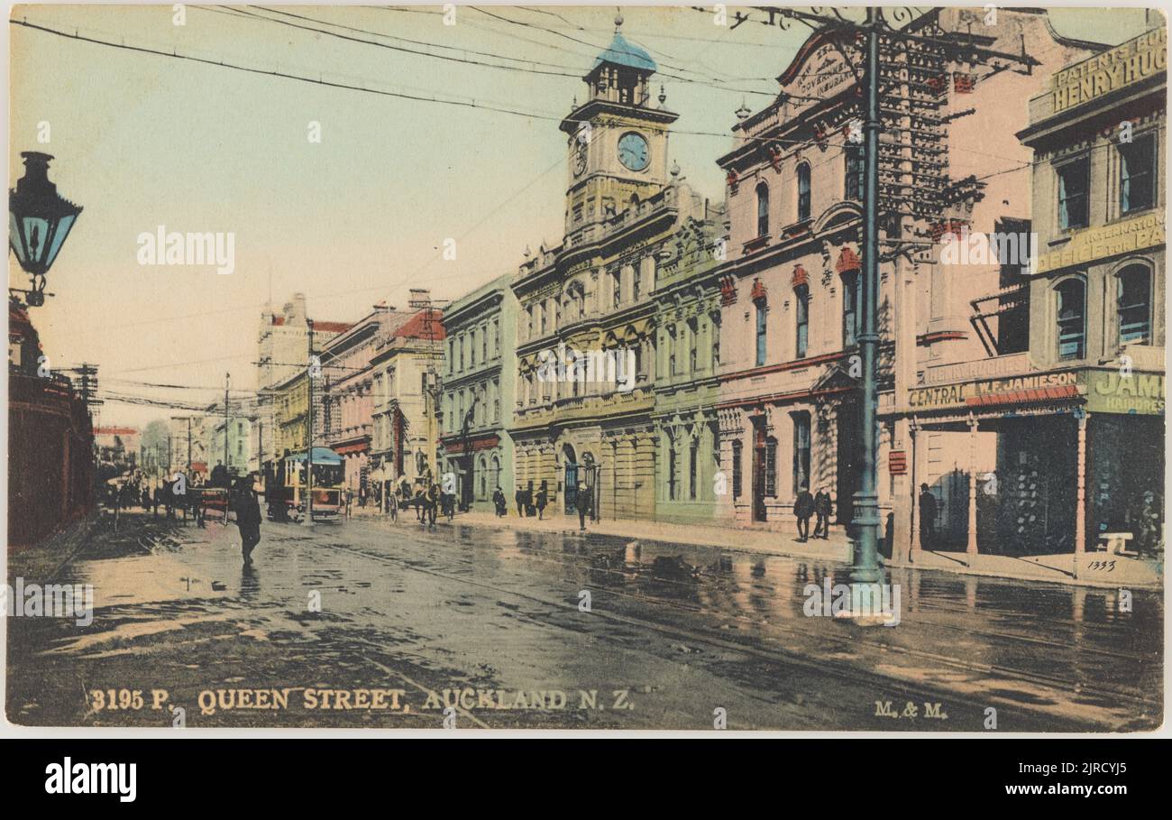 Queen Street, Auckland, 1909, Auckland, by Muir & Moodie. Stock Photo
