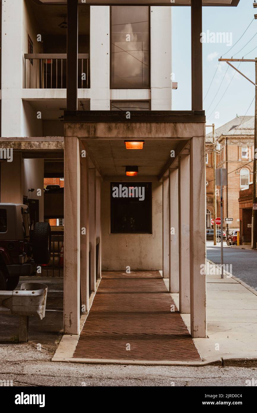 This is an image of the pillars outside of a parking garage in York, PA