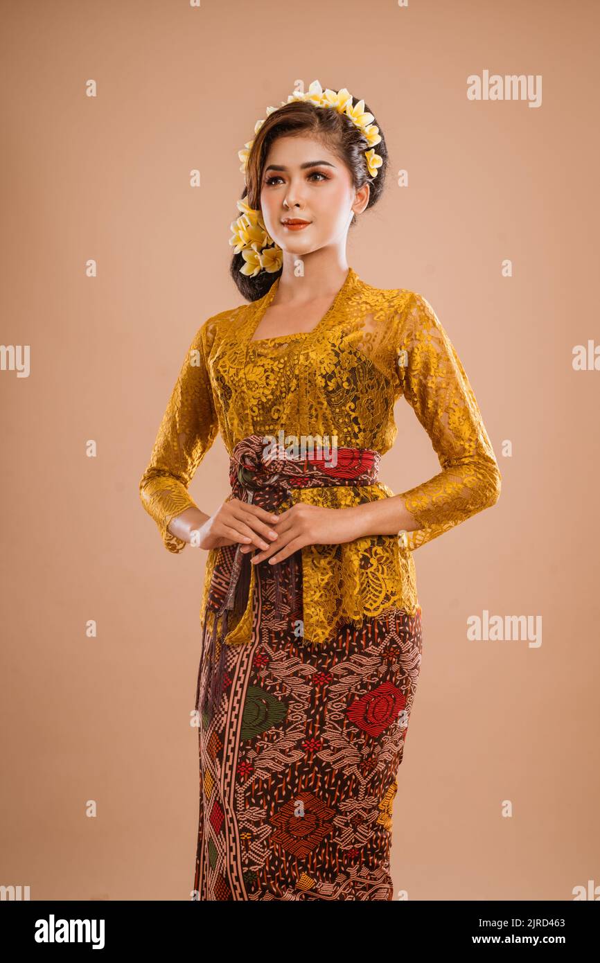 portrait of pretty asian balinese woman wearing kebaya Stock Photo