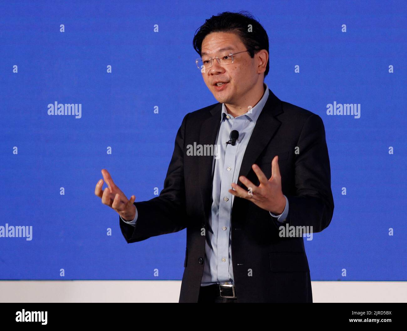 Singapore's Deputy Prime Minister and Minister for Finance Lawrence Wong attends 'Google for Singapore', an event celebrating the company's 15th year in the country, at Google's office, in Singapore August 23, 2022. REUTERS/Edgar Su Stock Photo