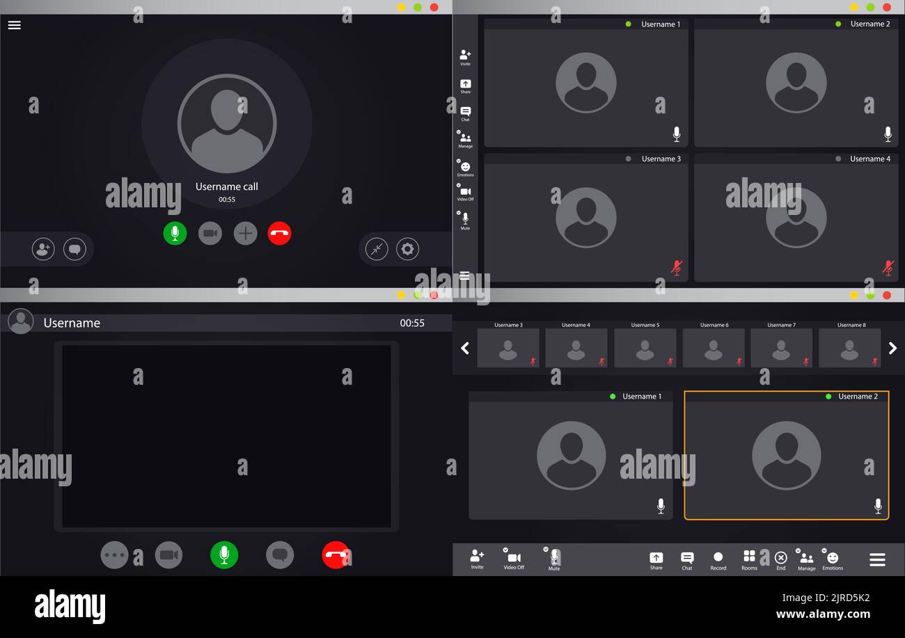 Videocall interface, video call screen or conference chat UI template ...