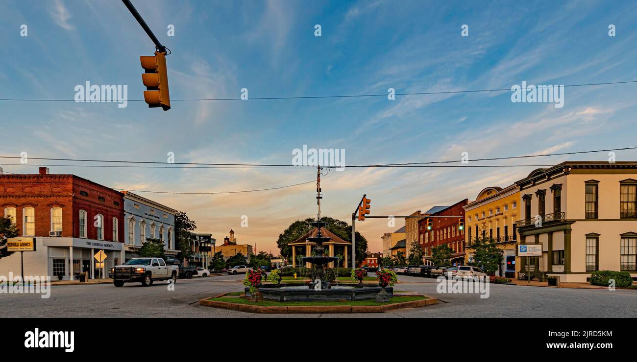 Eufaula, Alabama, USA August 13, 2022 Panorama of main street in historic Eufaula featuring