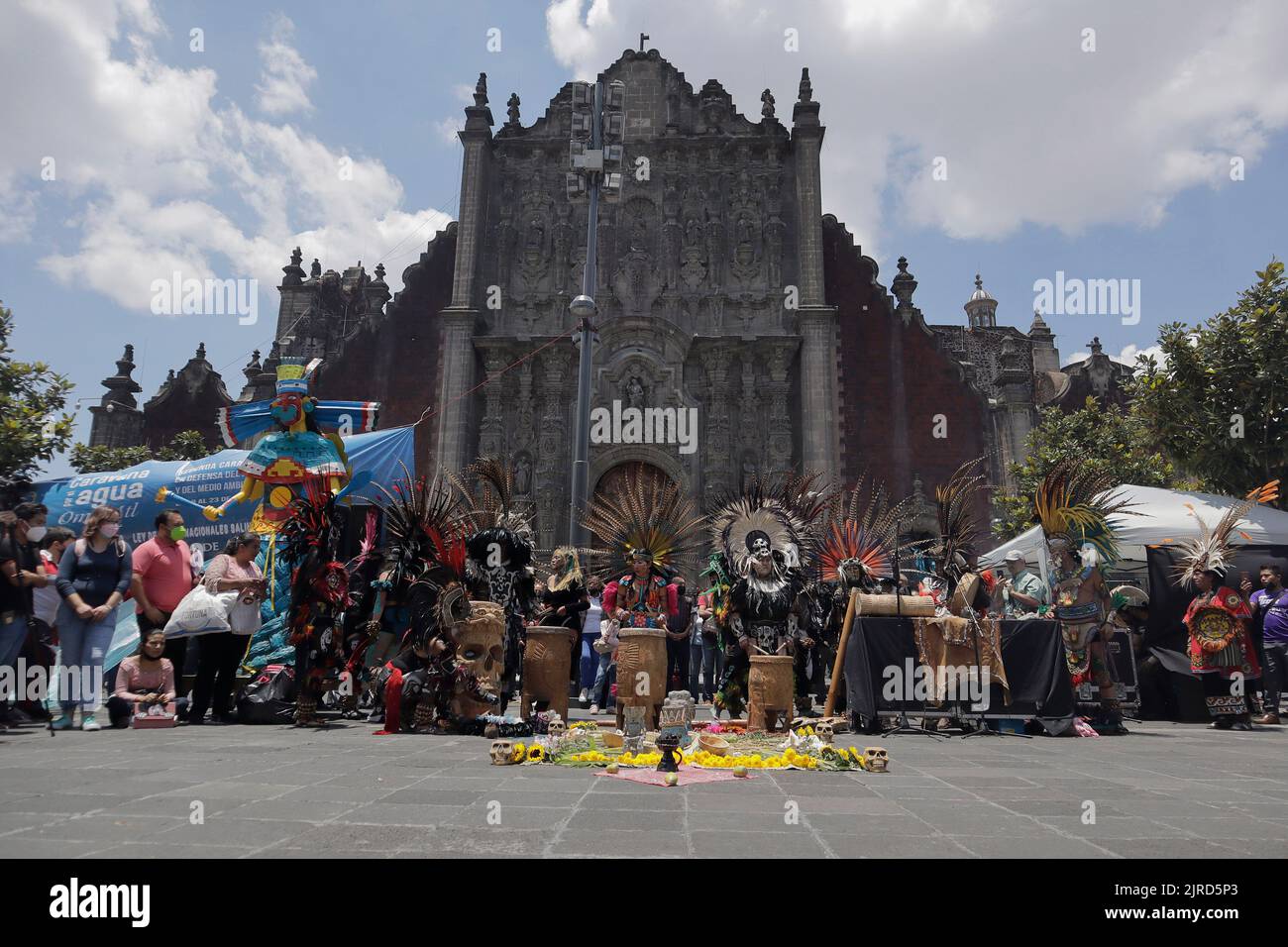 August 23, 2022, Mexico City; Mexico: Pre-Hispanic dancers disguised as ...