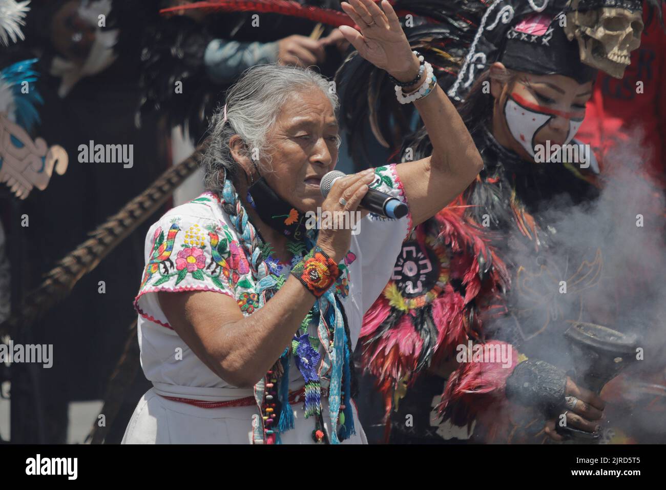 August 23, 2022, Mexico City; Mexico: Pre-Hispanic dancers disguised as ...