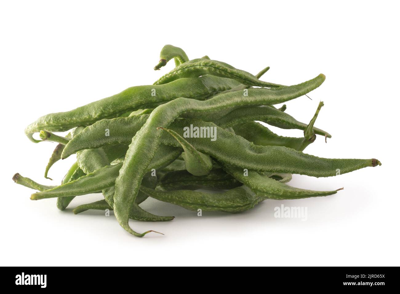 pile of hyacinth bean, lablab purpureus, also known as valor papdi beans, indian vegetable isolated on white background Stock Photo