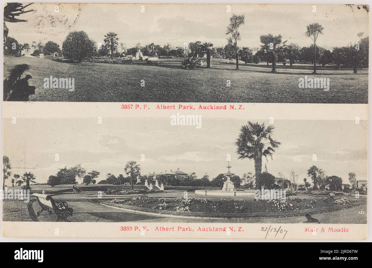 Albert Park, Auckland, N.Z. [two views], circa 1907, by Muir & Moodie, Burton Brothers. Stock Photo