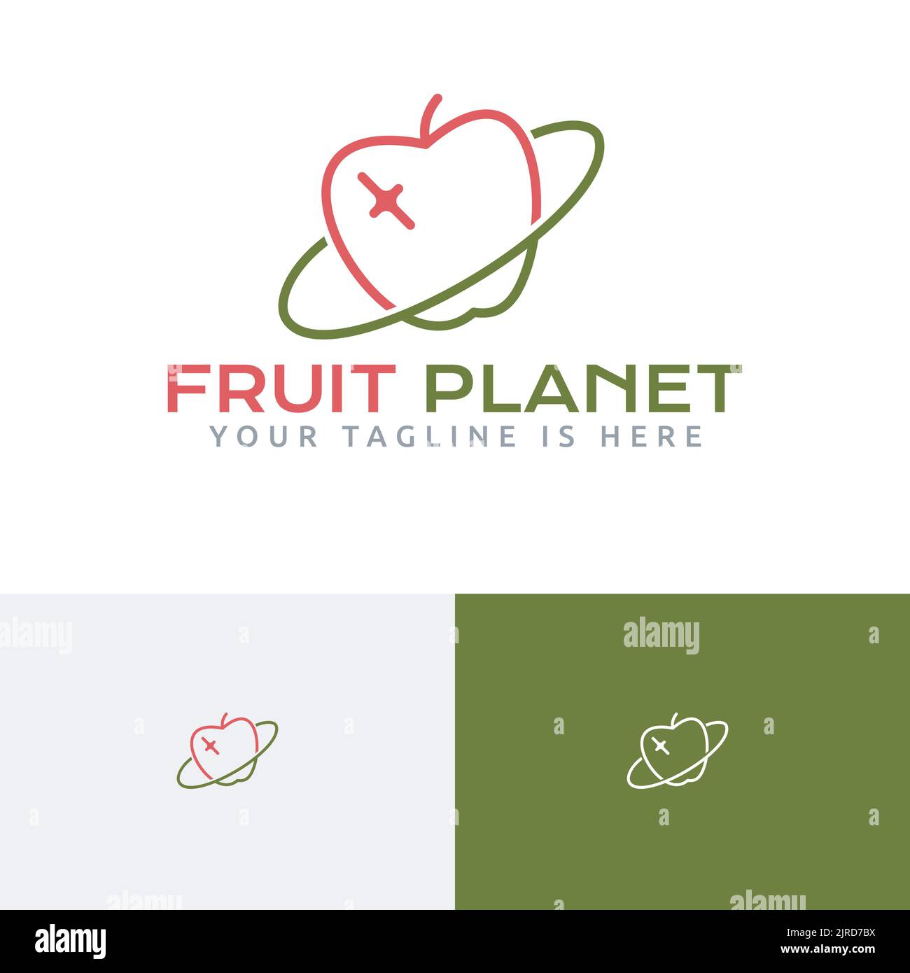 Fruit Planet Apple Star Unique Monoline Logo Stock Vector