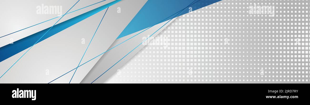 Abstract blue and grey tech geometric banner design. Vector web header ...