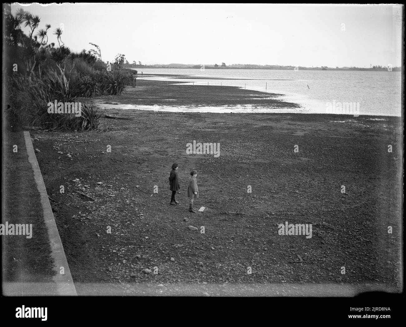 Bed of Lake Horowhenua after lowering of lake level ..., 08 June 1926, North Island, by Leslie Adkin. Stock Photo
