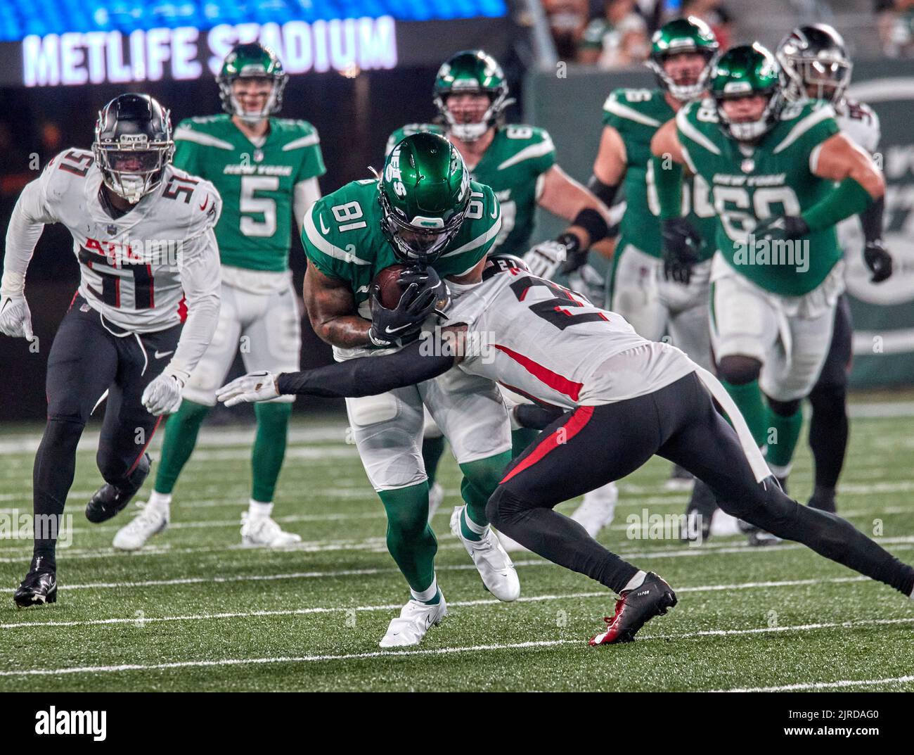 Atlanta Falcons safety Dean Marlowe (21) warms up before a