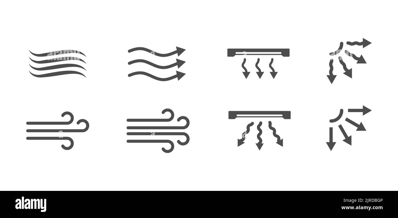 Wind and the direction of the flow of cold and warm air. A set of icon, sign and pictogram templates. Empty outline, flat style. Stock Vector