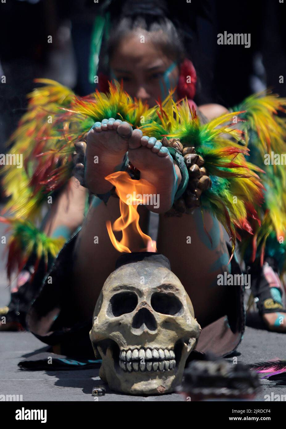 Mexico City, DF, Mexico. 23rd Aug, 2022. Pre-Hispanic dancers disguised ...