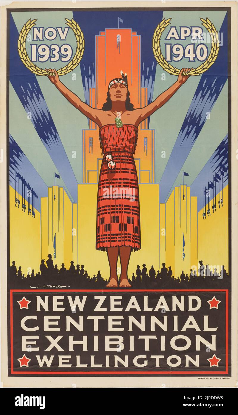 Poster, '1940 New Zealand Centennial Exhibition', 1939, by Leonard Mitchell. Stock Photo