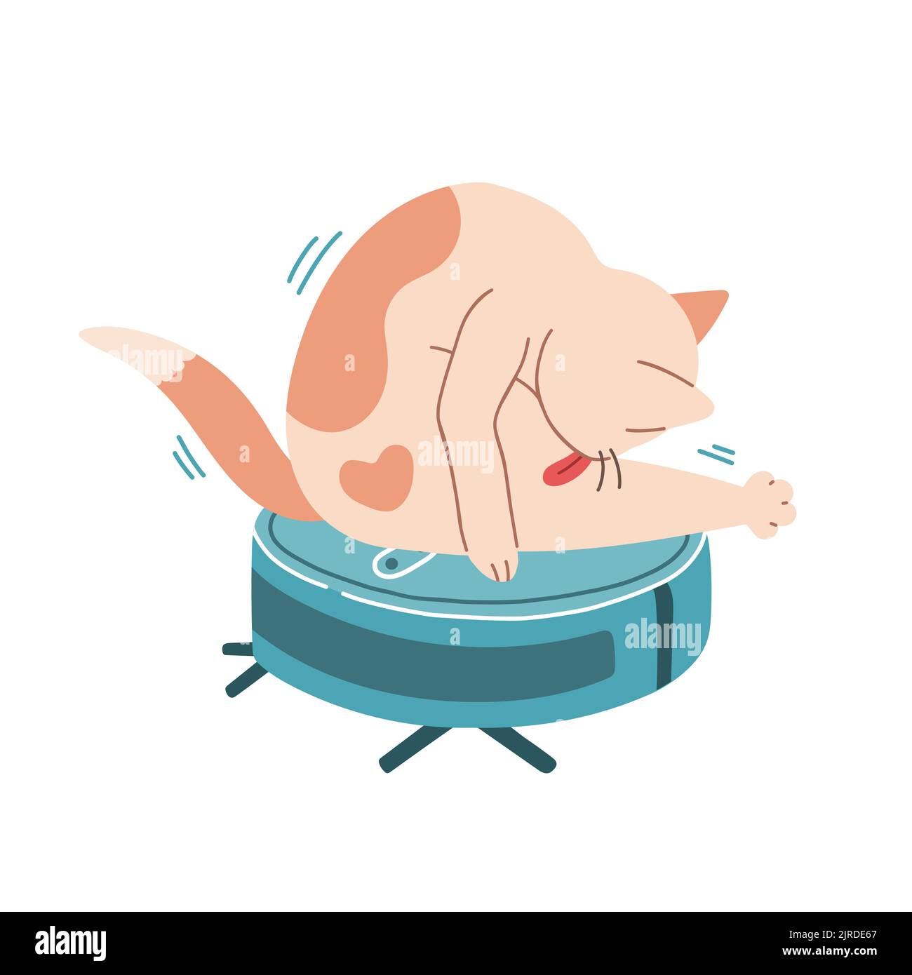 Cat on robot vacuum cleaner flat design vector Stock Vector