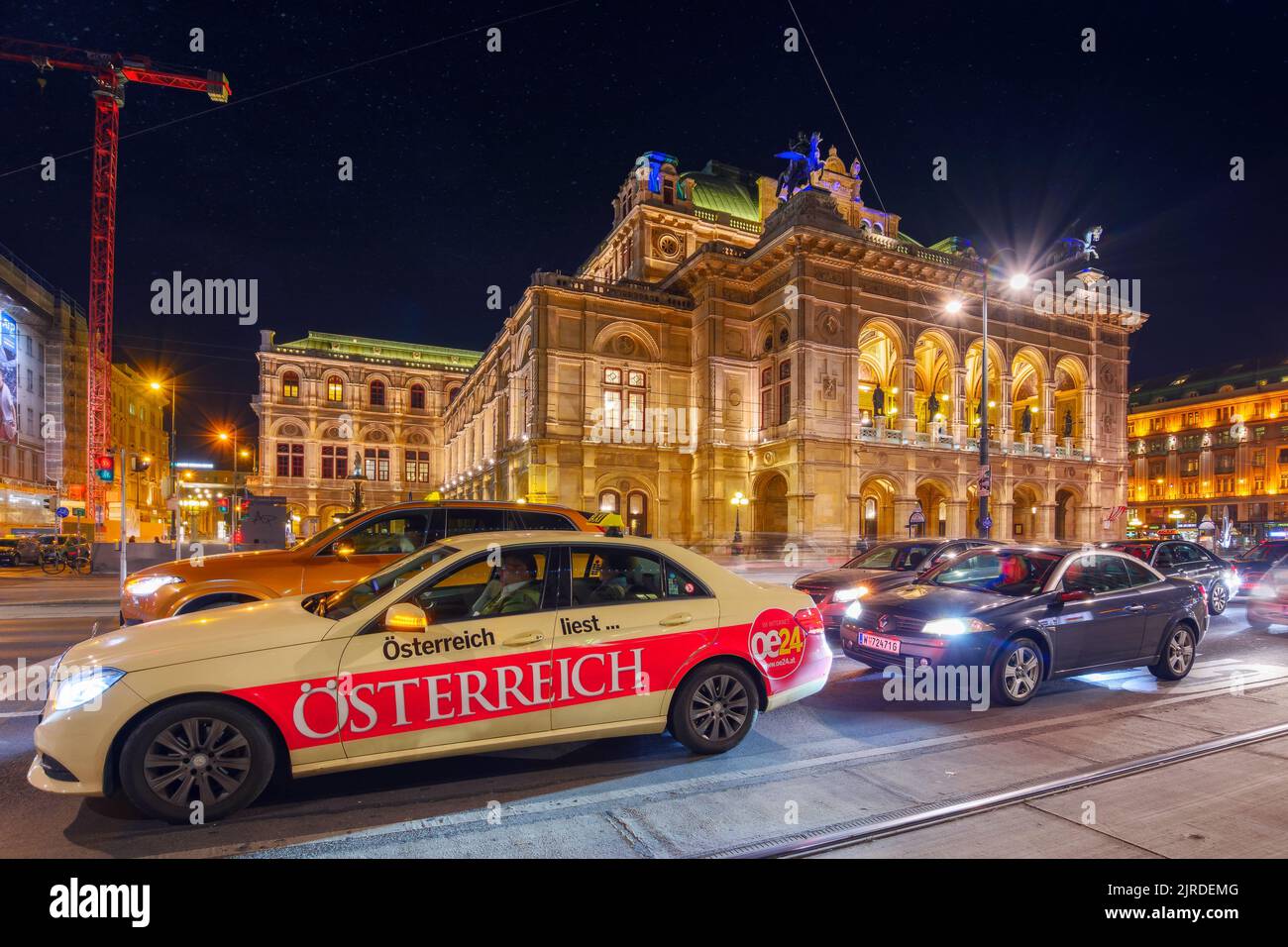 vienna, austria - oct 17, 2019: facade of famous opera house at night. popular travel destination Stock Photo