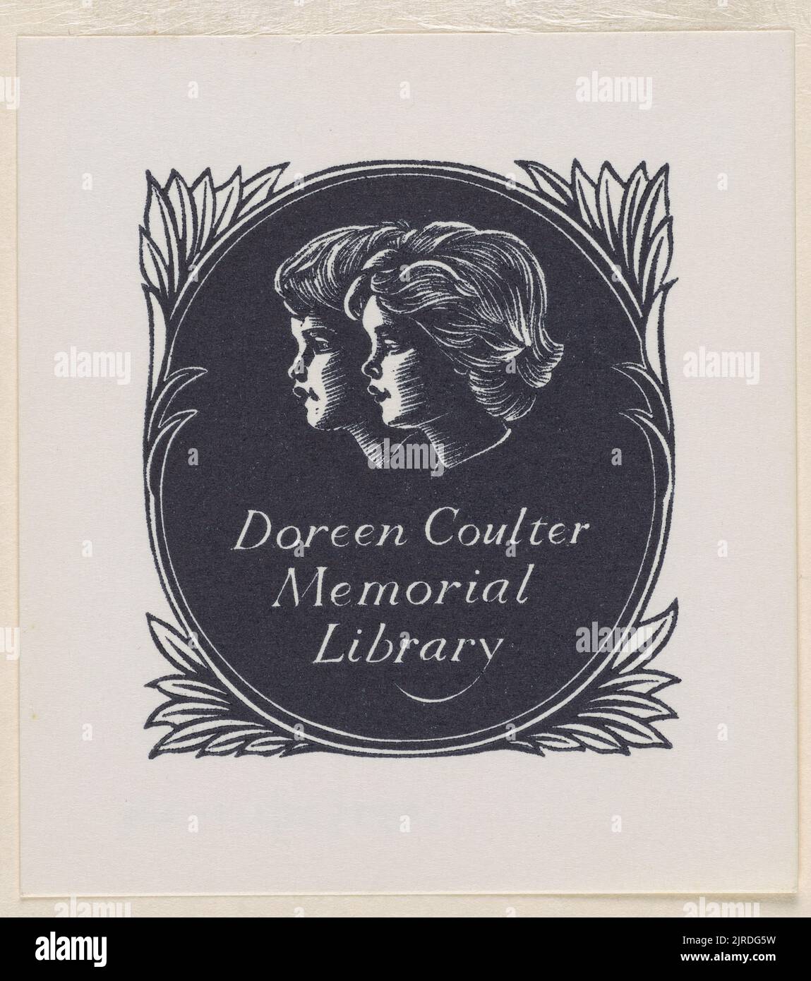 Bookplate: Doreen Coulter Memorial Library, 1961, Wellington, by E Mervyn Taylor. Gift of Mrs E Henderson, 1987. Stock Photo