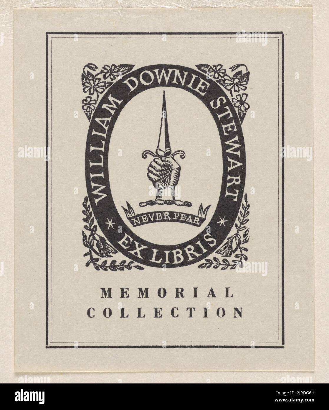 Bookplate: William Downie Stewart Memorial Collection. Ex libris., 1951, Wellington, by E Mervyn Taylor. Gift of Mrs E Henderson, 1987. Stock Photo