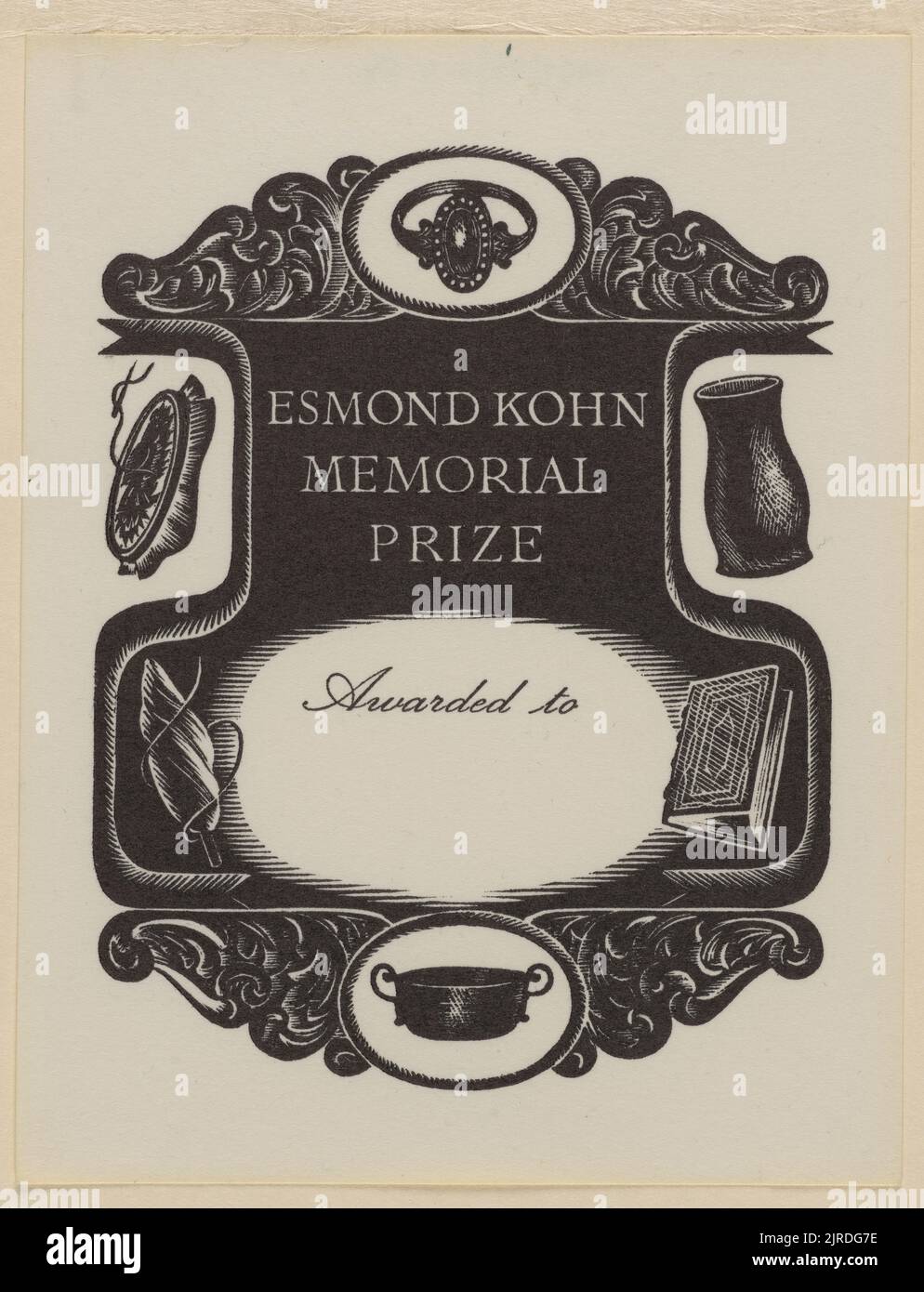 Bookplate: Esmond Kohn Memorial Prize., Wellington, by E Mervyn Taylor. Gift of Mrs E Henderson, 1987. Stock Photo