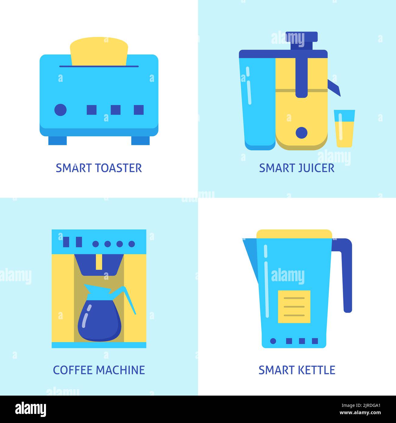 Electric kitchen equipment icon set in flat style. Smart cooking