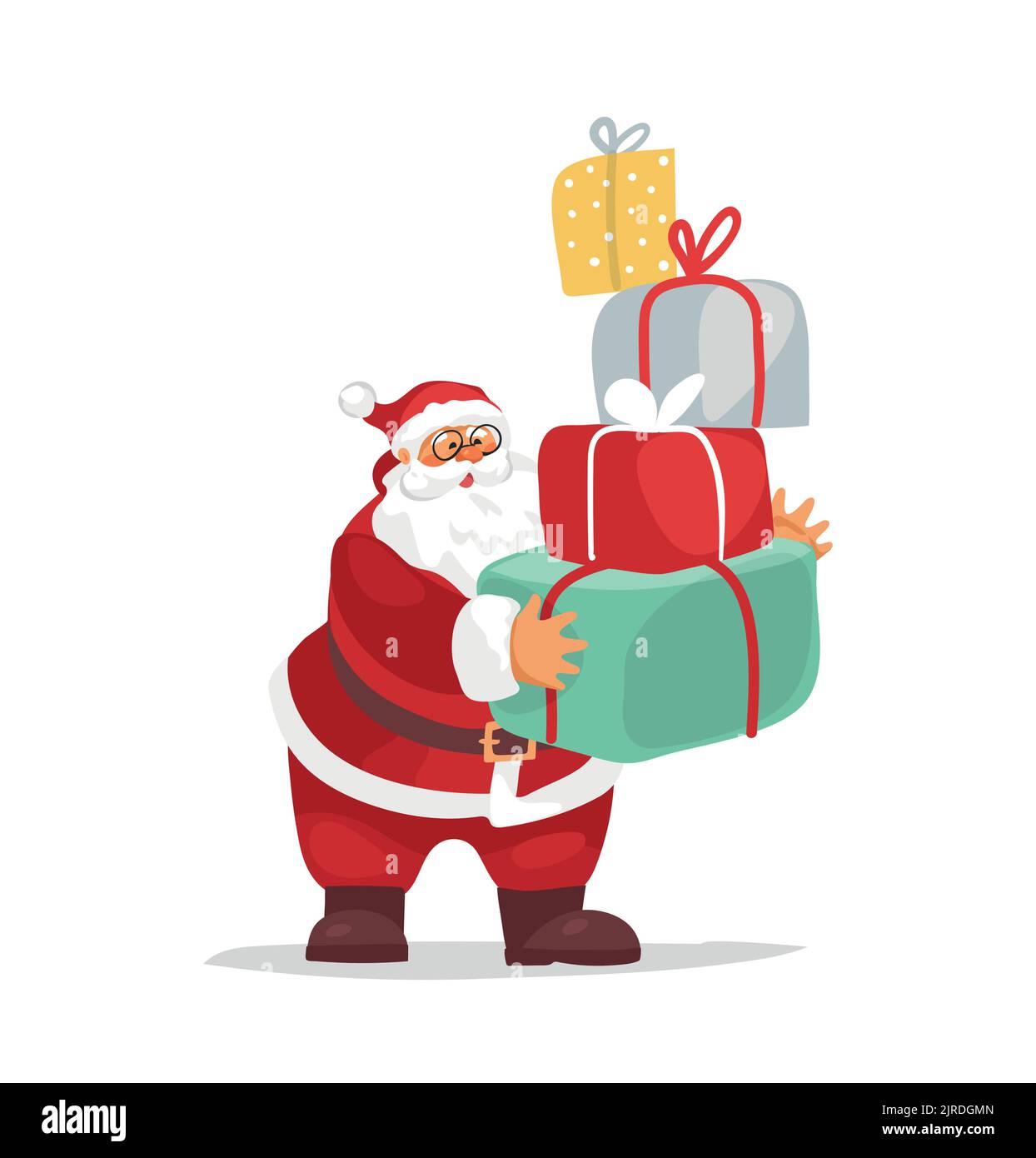 Santa Claus holding a mountain of gifts in his hands, cute christmas ...