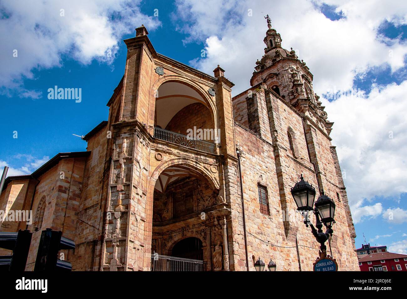 Facade of old cathedral in Bilbao. Spain Stock Photo