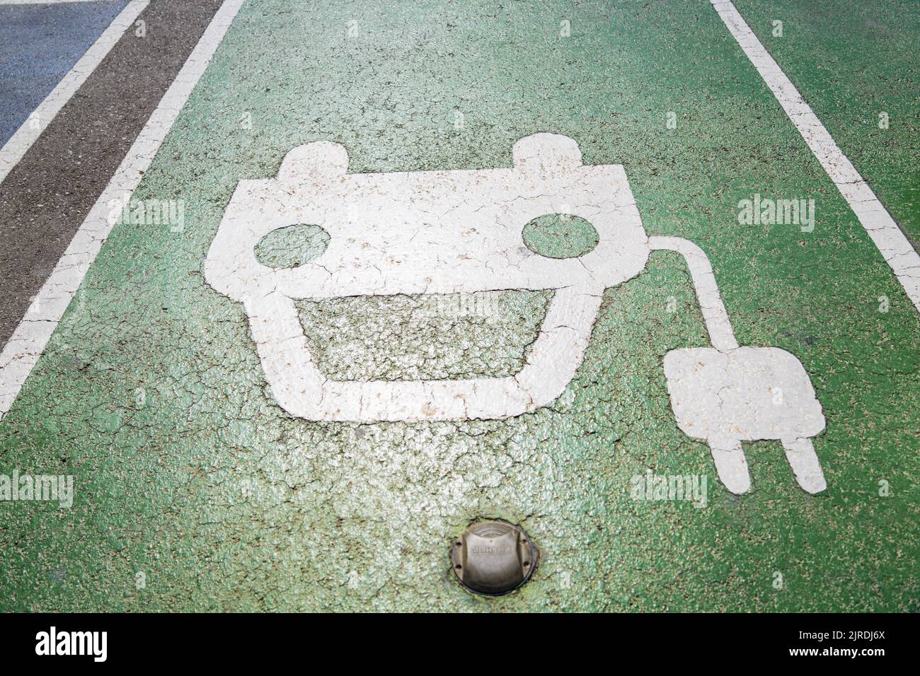 Electric car charging station symbol, Palma, Mallorca, spain Stock